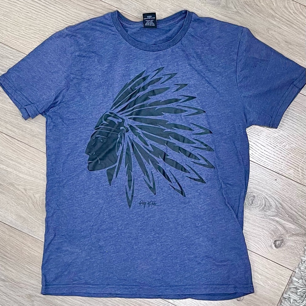 Men’s M blue graphic tee shirt Native American image shirt sleeve Ring of Fire